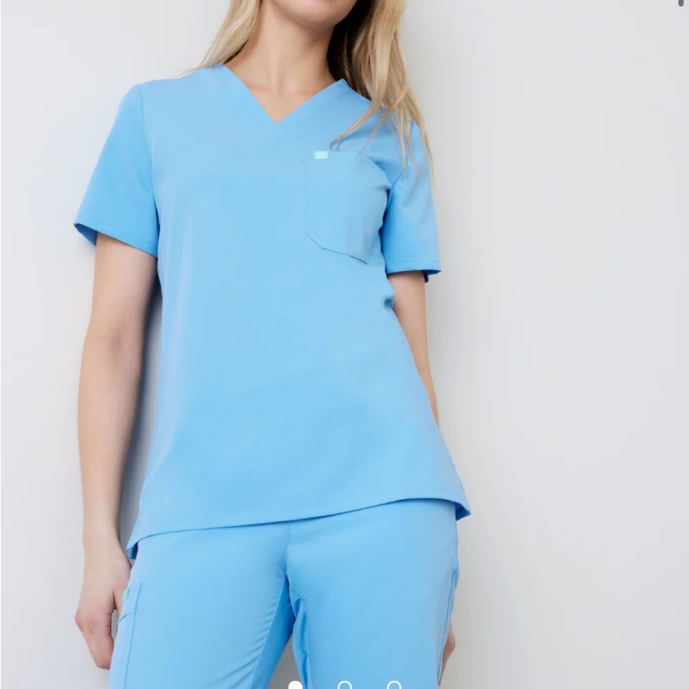 Ice Blue one pocket scrub top